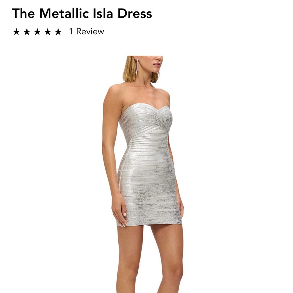 Herve Leger Silver Strapless Dress